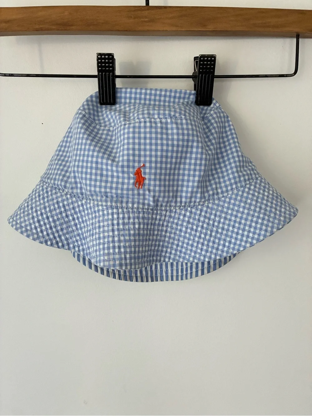 Ralph Lauren Bucket Hat Large / XL Gingham Print Blue and Orange Polo